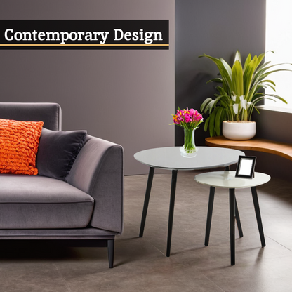 Set of 2 Grey Wooden Triangular Nesting Tables with Black Natural Wood Legs, Nostra