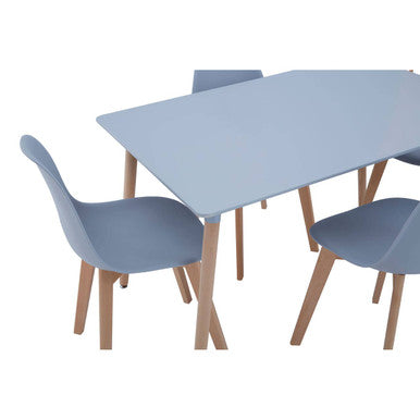 Grey Wooden Rectangular Dining Table and 4 Chairs Set with Beech Wood Legs, Varberg