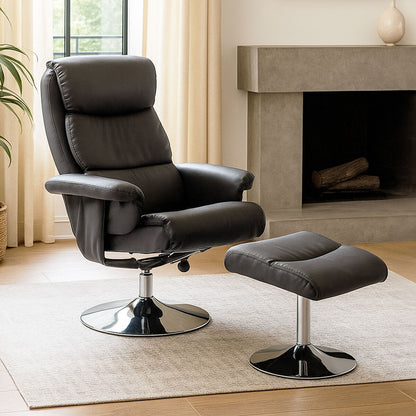 Denton Grey Leather Effect Chair And Foo