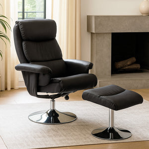 Denton Black Leather Effect Recliner Chair with Footstool