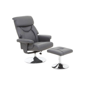Denton Grey Leather Effect Reclining Chair And Footstool
