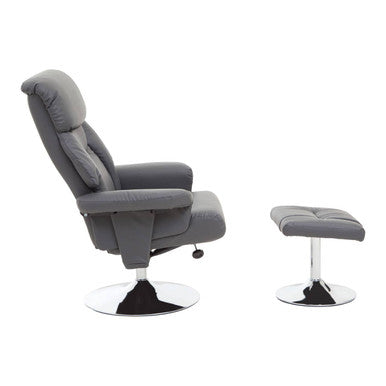 Denton Grey Leather Effect Reclining Chair And Footstool
