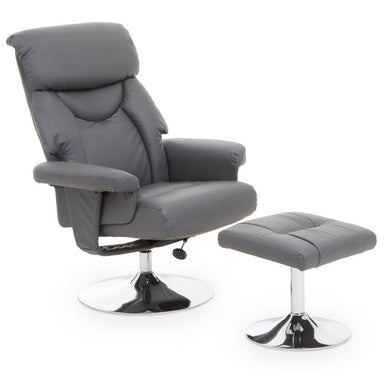 Denton Grey Leather Effect Reclining Chair And Footstool
