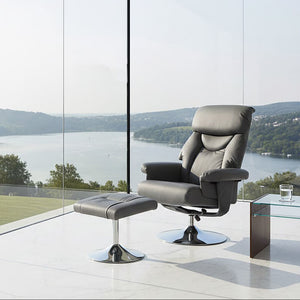 Denton Grey Leather Effect Recliner Chair with Footstool