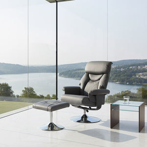 Denton Grey Leather Effect Reclining Chair And Footstool