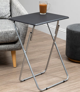 Black Wooden Top Folding Table with Silver Frame | Bernie