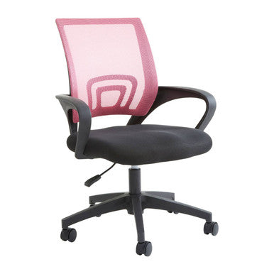 Office chair with pink mesh backrest on a white background