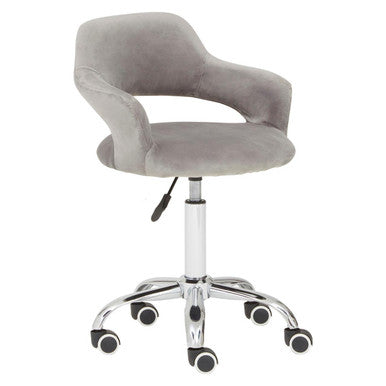 Fionna Grey Velvet Home Office Chair With Curved Back