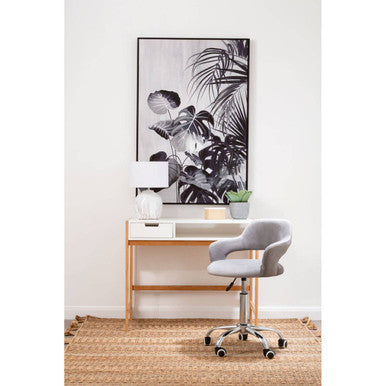 Fionna Grey Velvet Home Office Chair With Curved Back