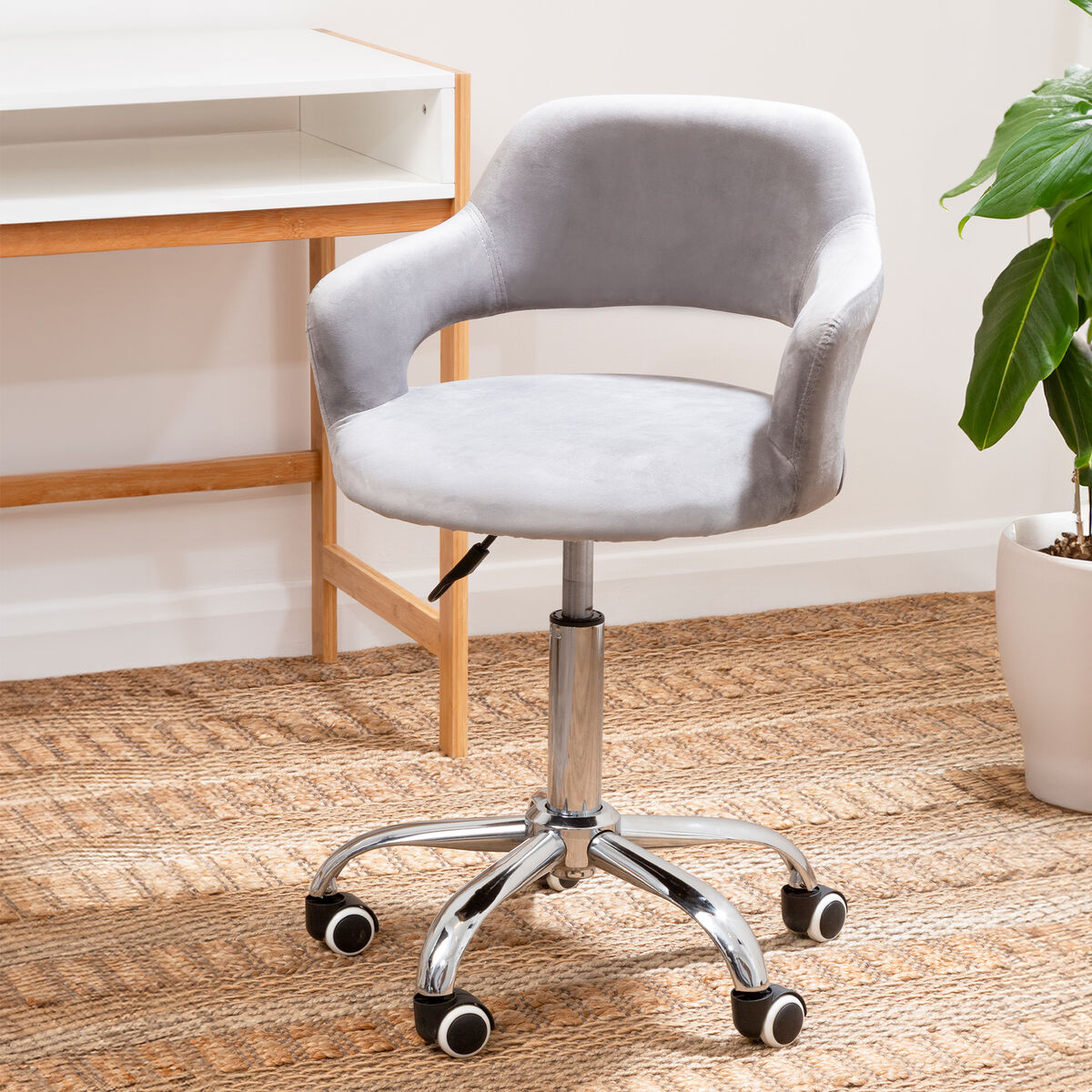Gray office chair with wheels in a room setting