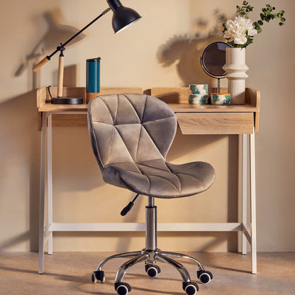 Franki Grey Velvet Quilted Home Office Chair