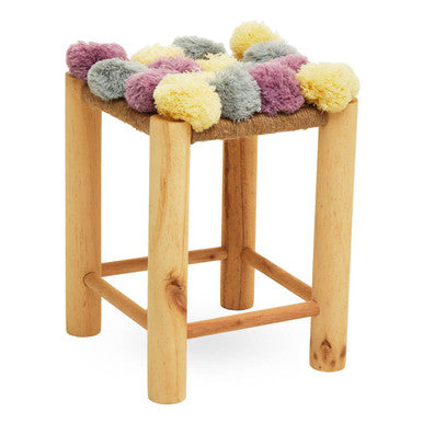 West Village Grey Beige And Pink Pom Stool