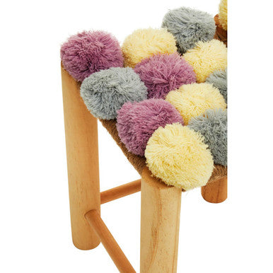 West Village Grey Beige And Pink Pom Pom Stool