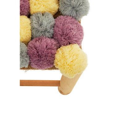 West Village Grey Beige And Pink Pom Stool