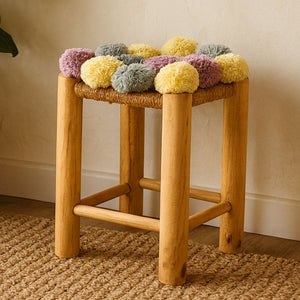 West Village Grey and Pink Pom Pom Wooden Stool