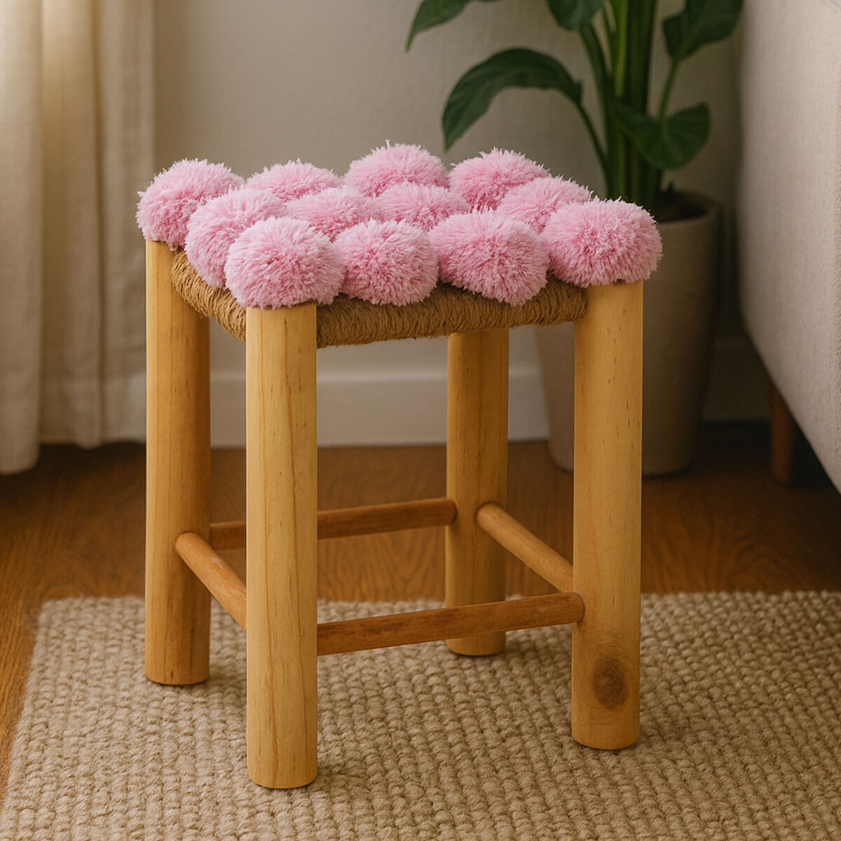 West Village Pink Pom Stool