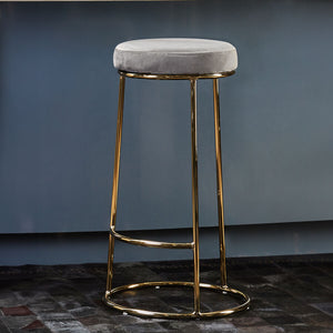 Manhattan Grey Velvet and Gold Finish Tall Bar Stool