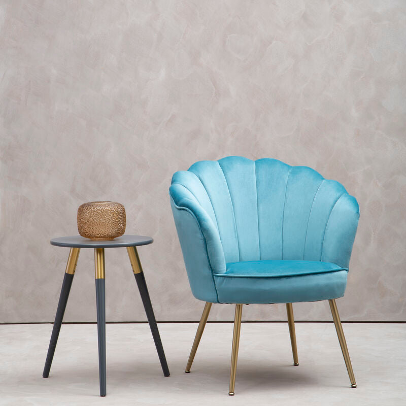 Ovala Aqua Blue Velvet Scalloped Chair