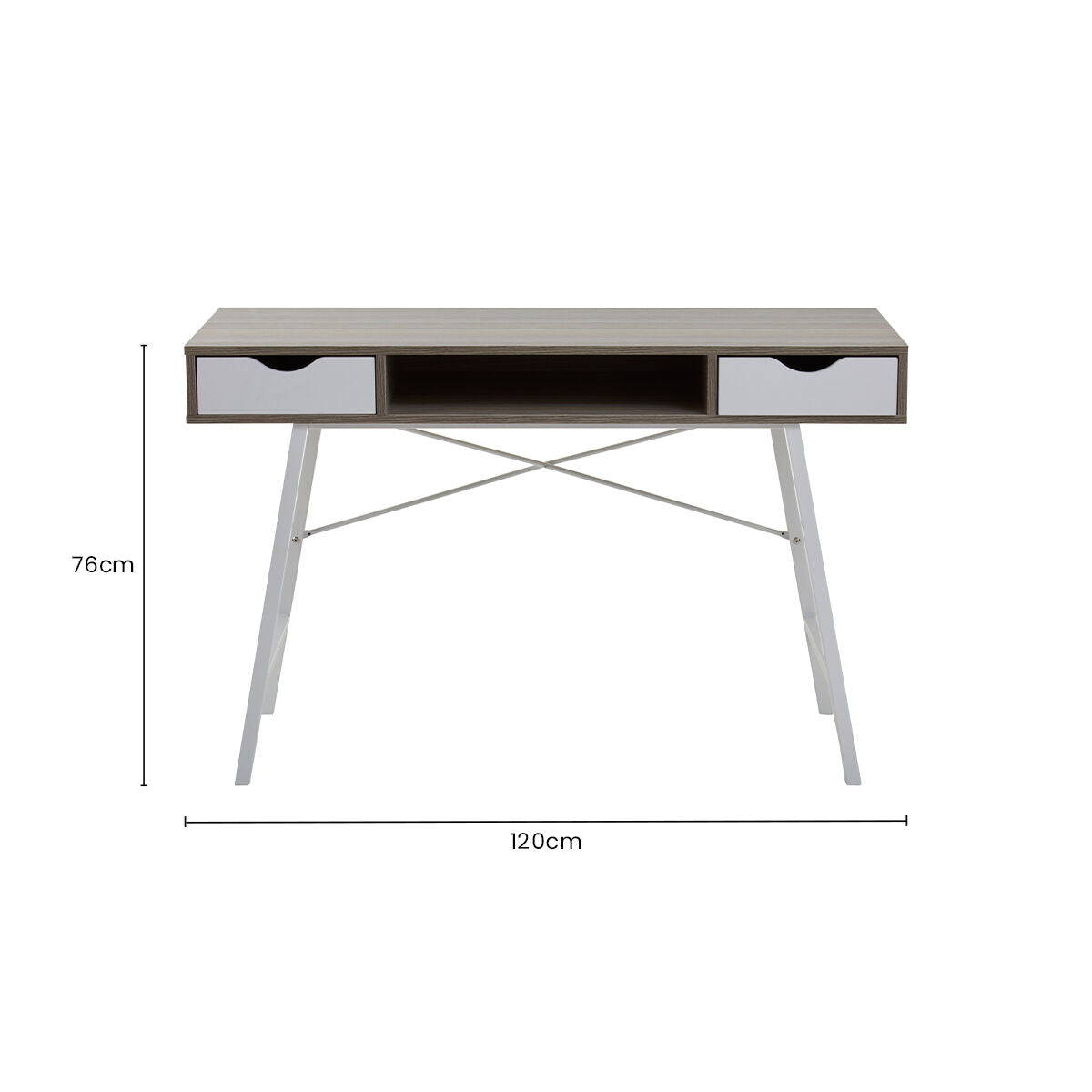 Light Oak Veneer Effect 2 Drawer Desk in White Finish Frame | Bradbury