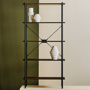 Bradbury Dark Oak Veneer 5 Tier Shelf Unit with Metal Frame