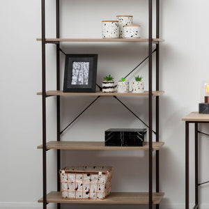 Bradbury Grey Oak Veneer 5 Tier Shelf Unit with Metal Frame