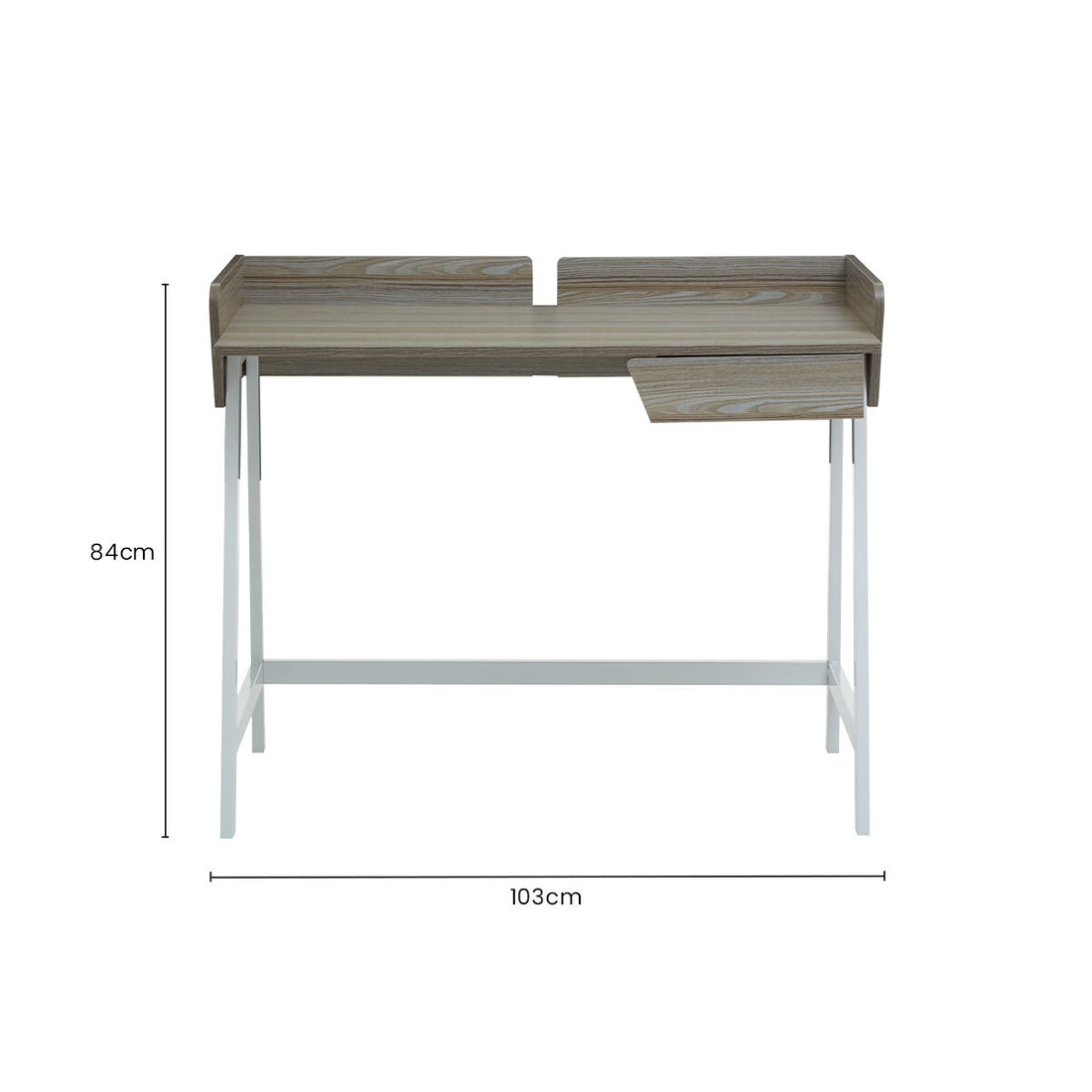 Light Oak Veneer Effect 1 Drawer Desk in White Finish Frame, Bradbury