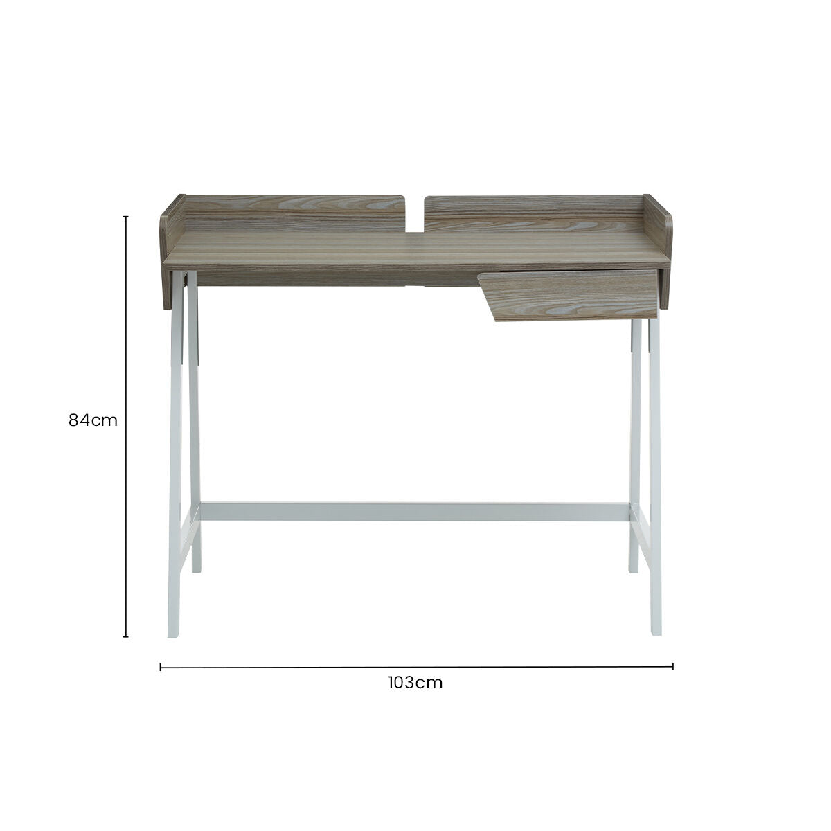 Light Oak Veneer Effect 1 Drawer Desk in White Finish Frame | Bradbury