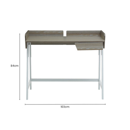 Light Oak Veneer Effect 1 Drawer Desk in White Finish Frame | Bradbury