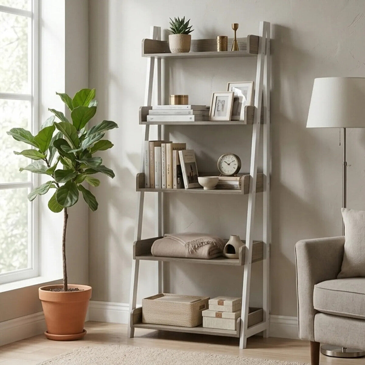 Bradbury Five Tier Oak Effect Shelf Unit