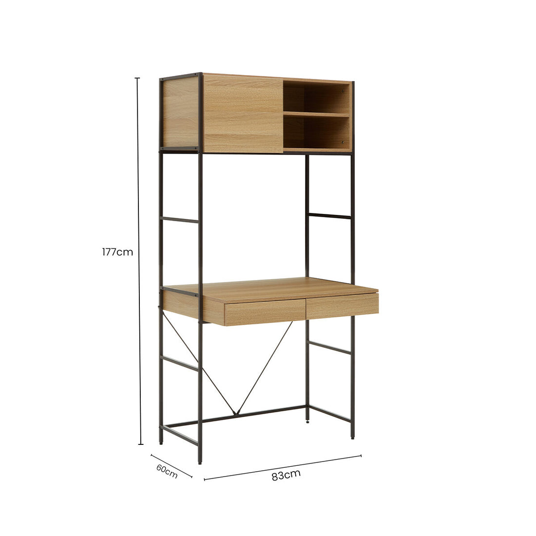 Natural Oak Effect Desk with Drawer and Shelves, Bradbury