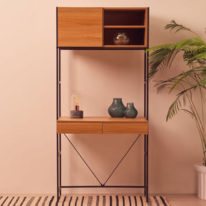 Bradbury Natural Oak Veneer Desk with Dark Brown Metal Frame