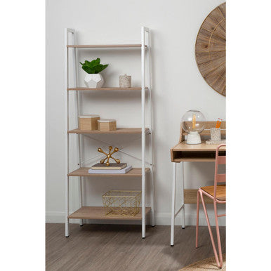 Bradbury Five Tier Natural Oak Veneer Ladder Shelf Unit