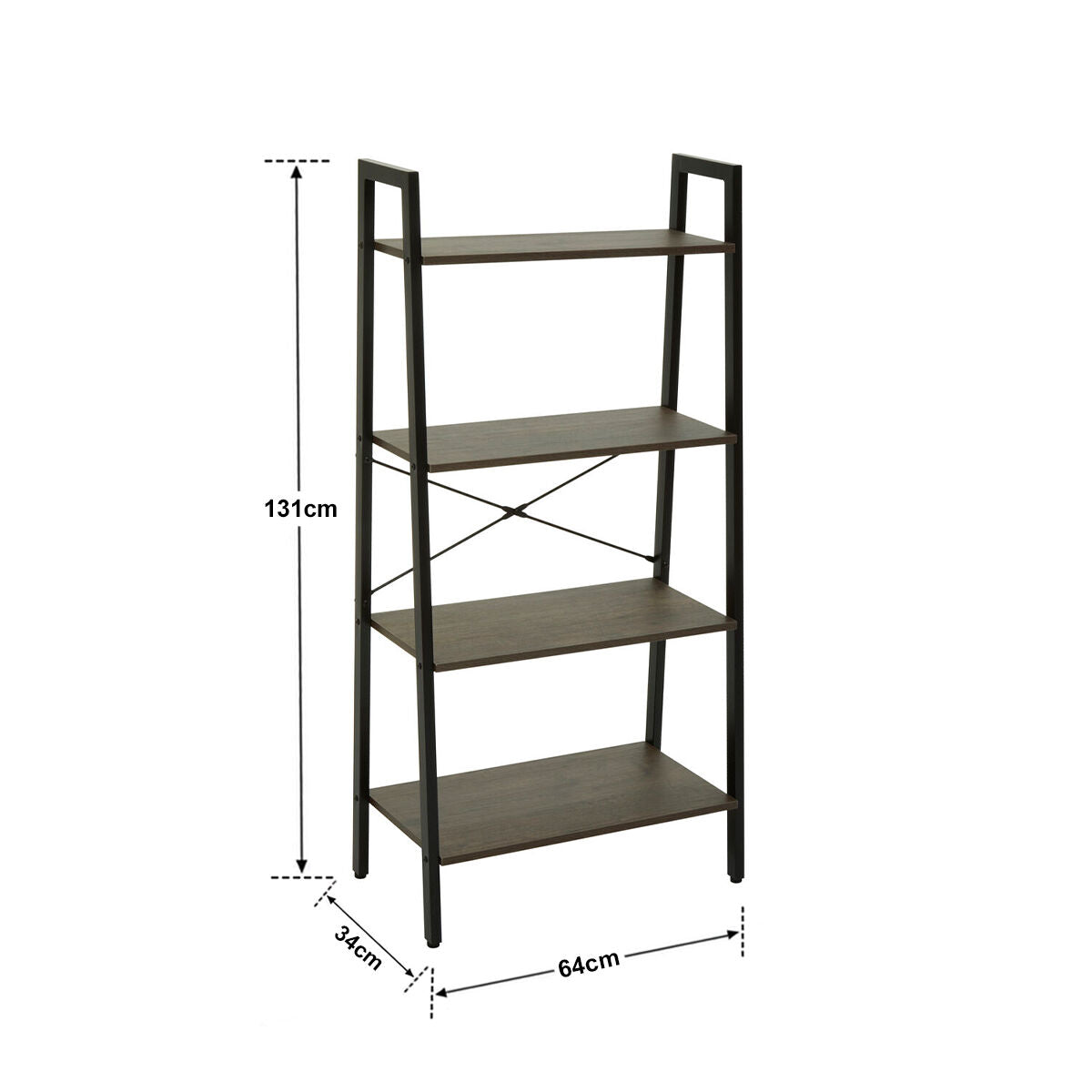 Four Tier Dark Oak Veneer Ladder Shelf Unit | Bradbury
