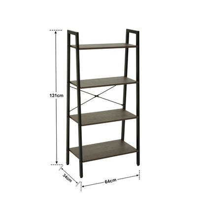 Four Tier Dark Oak Veneer Ladder Shelf Unit | Bradbury