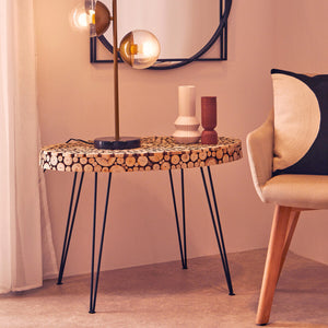 Lacuna Wooden Disc Mosaic Coffee Table with Hairpin Legs