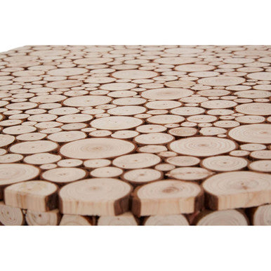 Natural Fir Wood Disc Mosaic Oval Coffee Table with Black Metal Hairpin Legs, Lacuna