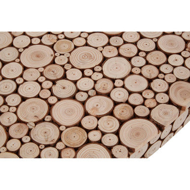 Natural Fir Wood Disc Mosaic Oval Coffee Table with Black Metal Hairpin Legs, Lacuna