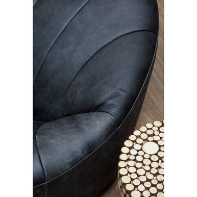 Natural Fir Wood Disc Mosaic Round Coffee Table with Black Metal Hairpin Legs, Lacuna