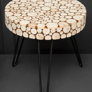 Lacuna Fir Wood Mosaic Disc Round Side Table