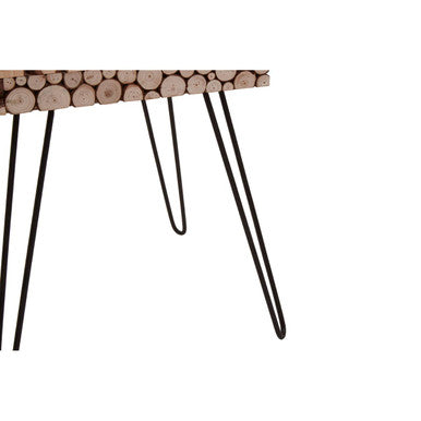 Distressed Fir Wood and Disc Top Square Side Table with Hairpin Legs, Lacuna