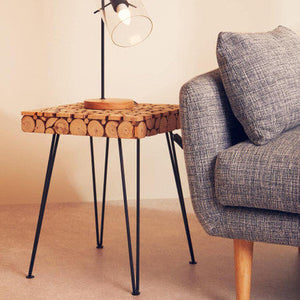 Lacuna Fir Wood Mosaic Disc Square Side Table