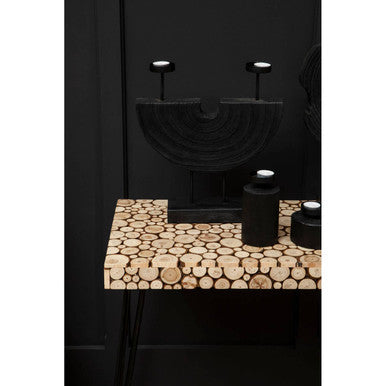 Distressed Fir Wood and Disc Top Console Table with Hairpin Legs, Lacuna