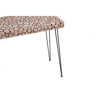 Distressed Fir Wood and Disc Top Console Table with Hairpin Legs, Lacuna
