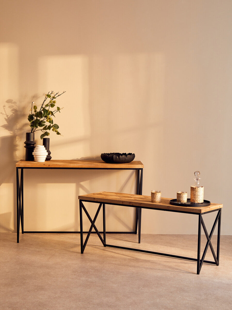 Kickford Console Table With Natural Parquet Top