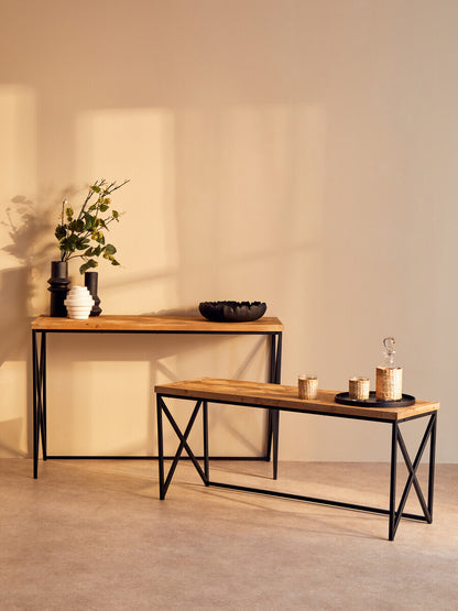 Kickford Console Table With Natural Parquet Top
