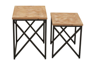Kickford Parquet Fir Wood Set Of Two Nesting Tables