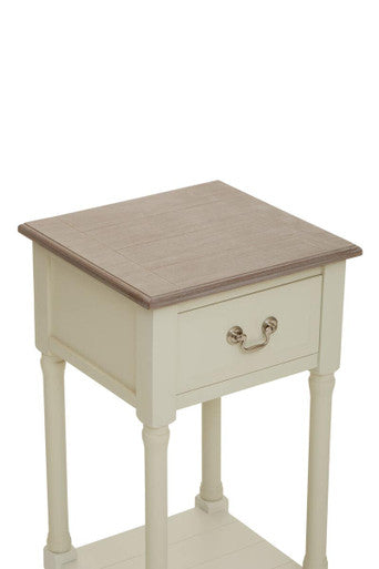 Natural Wood Frame and White 1 Drawer Pine Wood Side Table with Lower Storage Shelf, Heritage