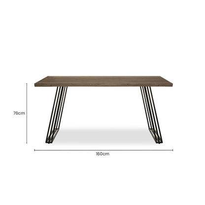 Brown Veneer Rectangular Dining Table with Metal Frame | Adele
