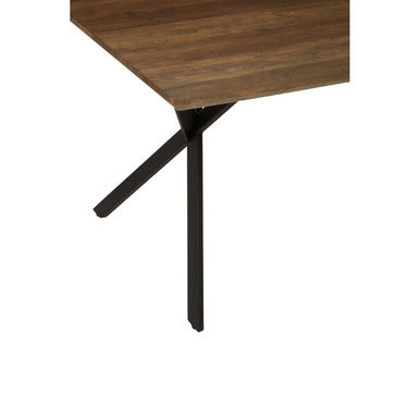 Brown Veneer Wooden Top Dining Table with Black X Shaped Metal Base, Arron