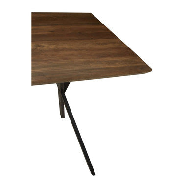 Brown Veneer Wooden Top Dining Table with Black X Shaped Metal Base, Arron